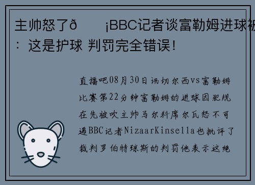 主帅怒了😡BBC记者谈富勒姆进球被吹：这是护球 判罚完全错误！